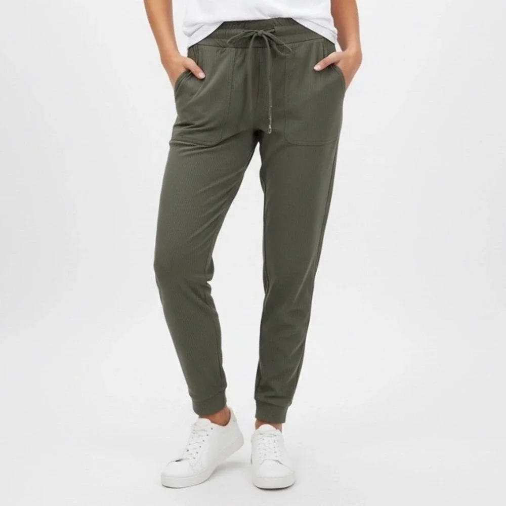 Lululemon Align Ribbed Jogger Pants Olive Green Size 4 Drawstring Pockets
